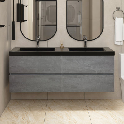 59'' Wall Mounted Double Sink Bathroom Vanity with Quartz Sand Top