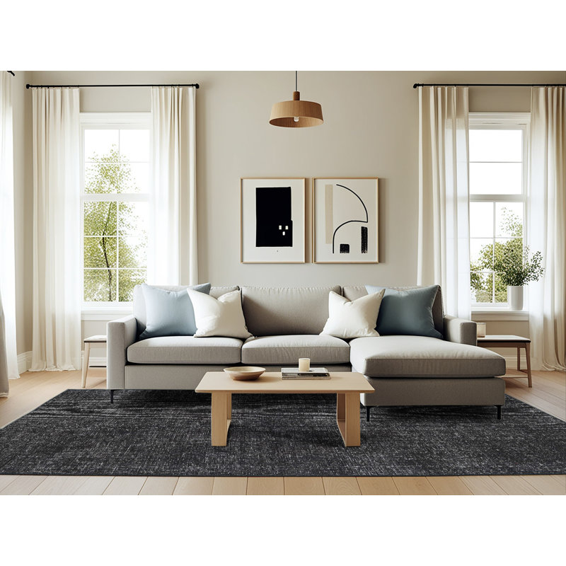 Tapis gris foncé en laine Dina, Rectangle 6 pi x 9 pi