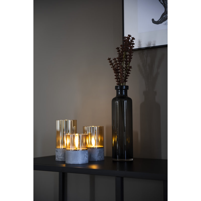 Unscented Flameless Pillar Candle, Grey