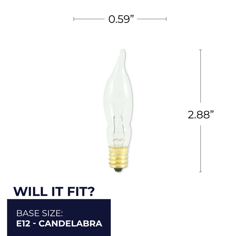 7 Watt CA5 Incandescent, Dimmable Light Bulb, (2700K) E12/Candelabra Base