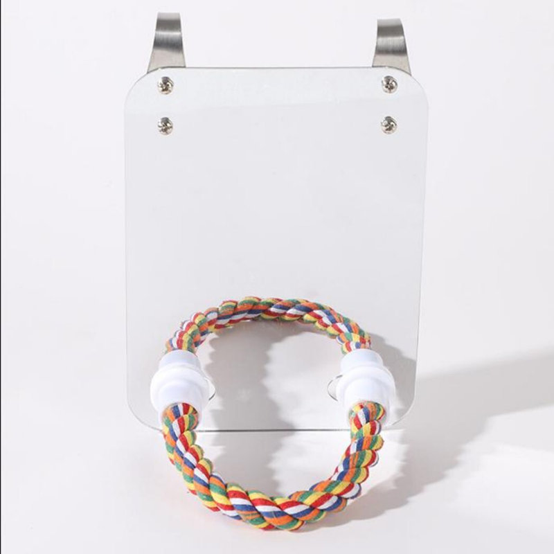 Miroir oiseau pour cage avec perchoirs en corde de perroquet
