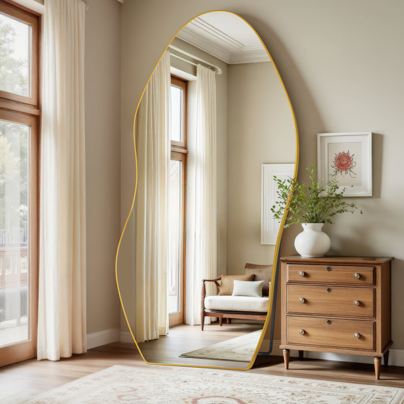 Whimsical Foot-Shaped Full-Length Mirror with Safety Frame, 76" x 36", Gold