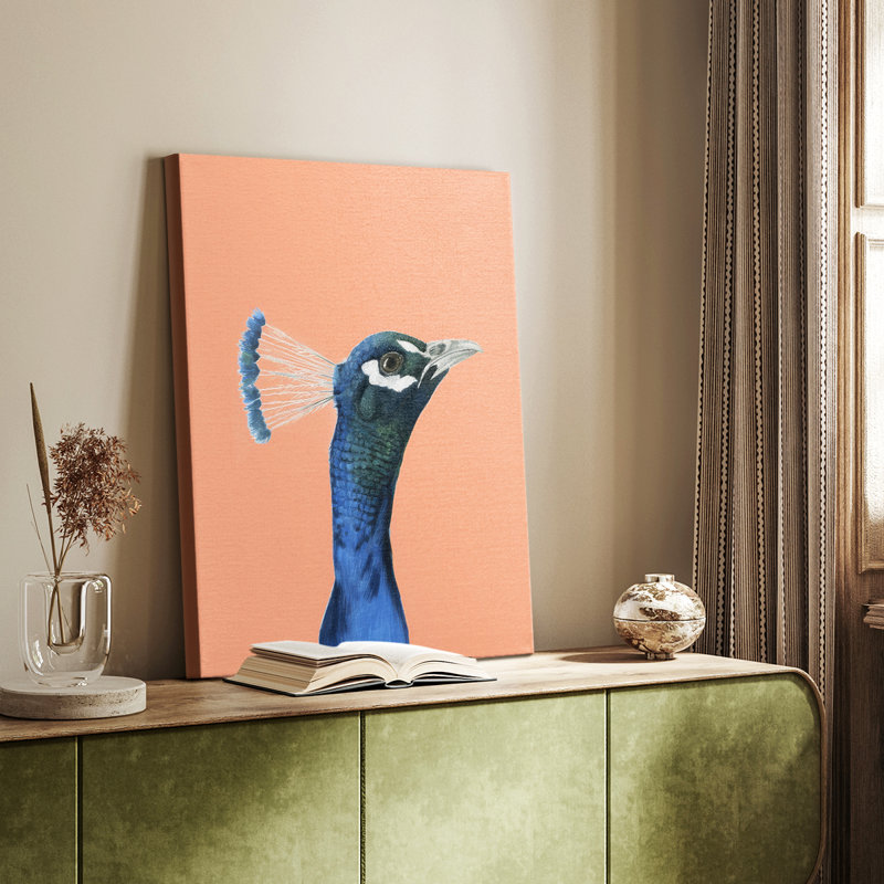 Portrait de paon pêche I - galerie Cavas sur mesure, H 18 po x l 12 po