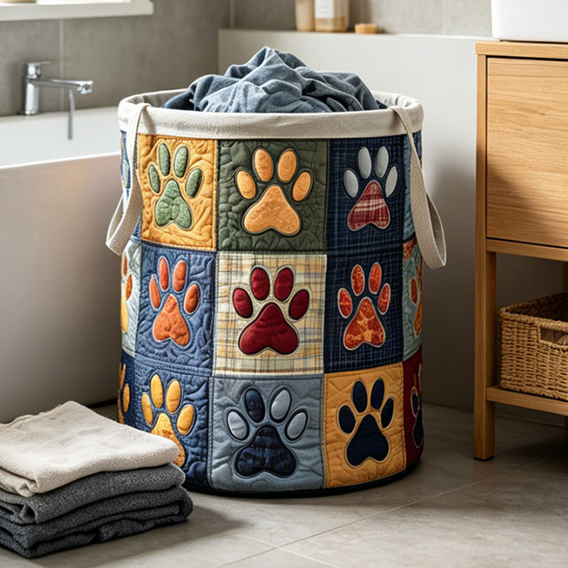 Quilted Laundry Basket With Handles Boho Fabric Storage Basket Multi-functional Clothes Storage Basket  And Foldable, D