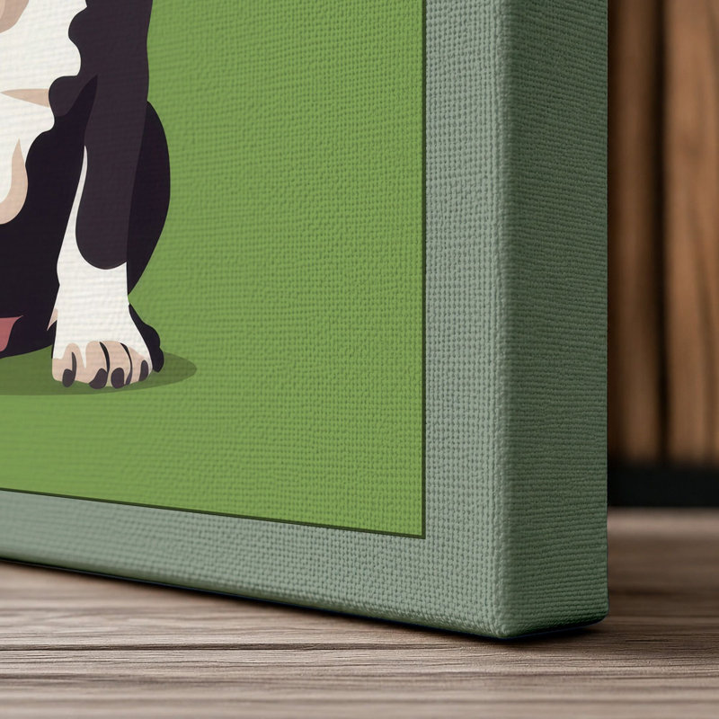 French Bulldog Portrait Minimalist 1 Piece Wrapped Canvas Wall Art, 18x12 - 45.7 x 30.5 cm, Sage Border