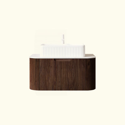 Meuble-lavabo de salle de bain 30 po avec lavabo, meuble de rangement mural à bordures courbes et flottantes avec tiroir, lavabo rectangulaire en céramique blanche, sans robinet, pré-assemblé