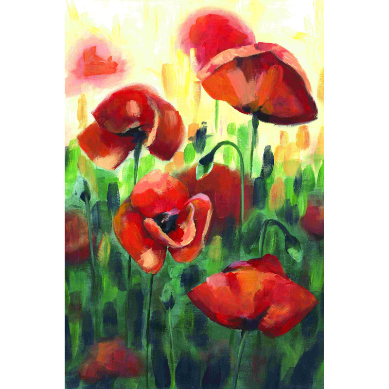 Poppies Bloom - peinture sur toile tendue, H 30 po x l 20 po