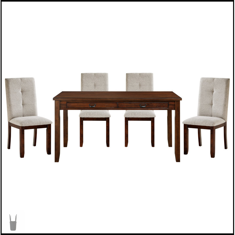 Ensemble de salle à manger 5 pièces à finition cerisier foncé avec table, 4 chaises rembourrées en chenille et tiroirs fonctionnels pour un repas élégant et pratique