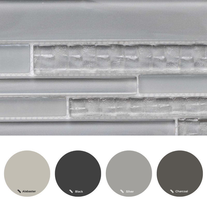 Karma Straight Edge Glass Mosaic Sheet Tile, Light Gray