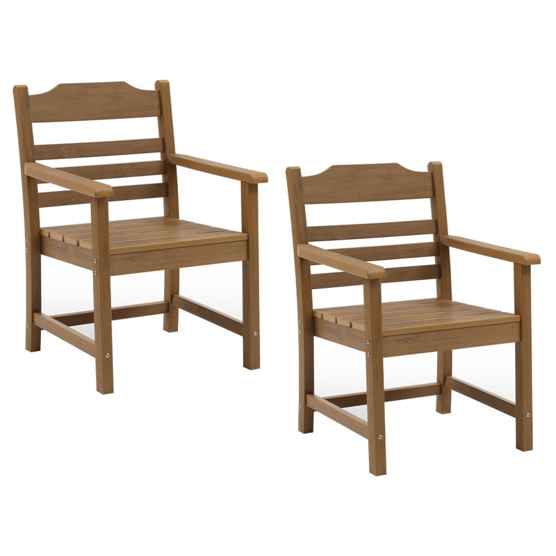 Patio Dining Chair With Armset Set Of 2,  HIPS Materialwith Imitation Wood Grain Wexture Chair For Deck Pool Backyard
