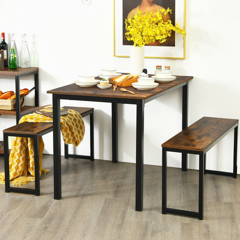 Ensemble de salle à manger 3 pièces avec table rectangulaire et deux bancs