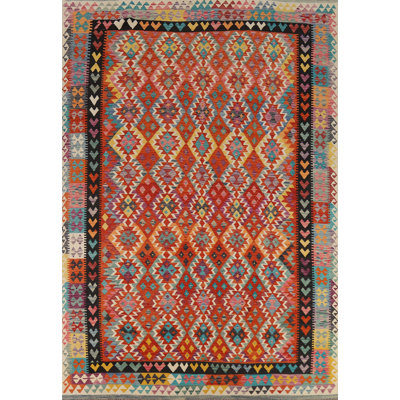Tapis kilim en laine à tissage plat orange 8 x 12