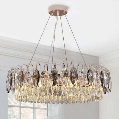 6-Light 23.6" Dimmable Tiered K9 Crystal Chandelier, Gold Modern Pendant Light for Dining Room, Living Room
