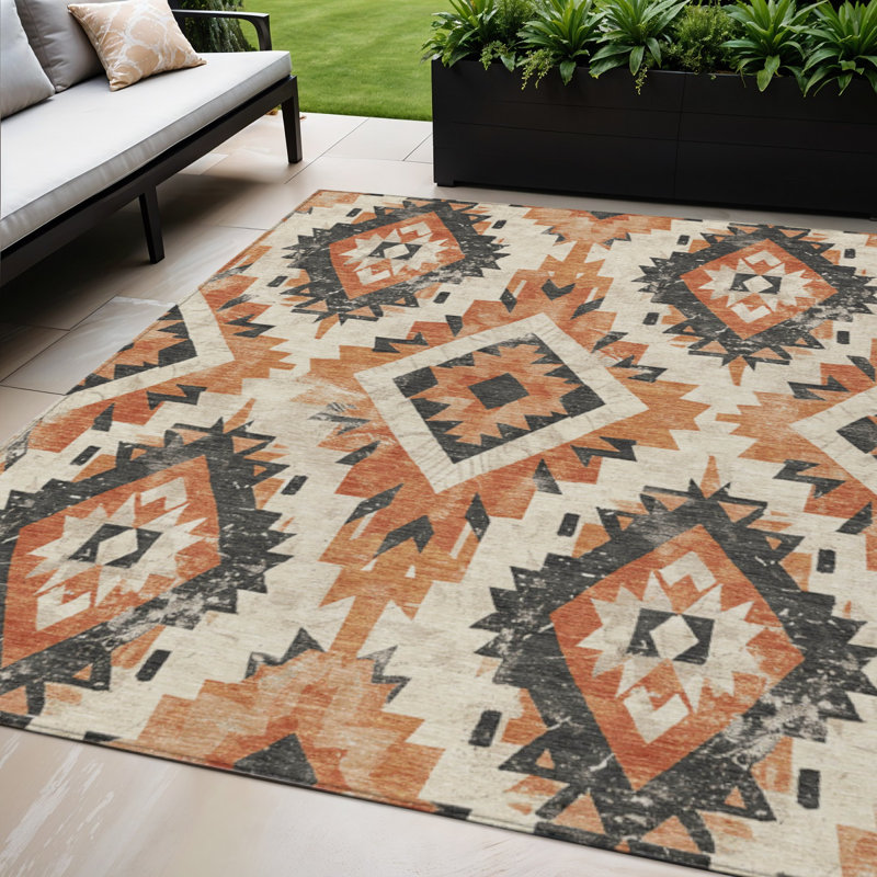 Tapis intérieur/extérieur lavable, 152 x 244 cm, motif aztèque terre cuite et gris, 152 x 244 cm