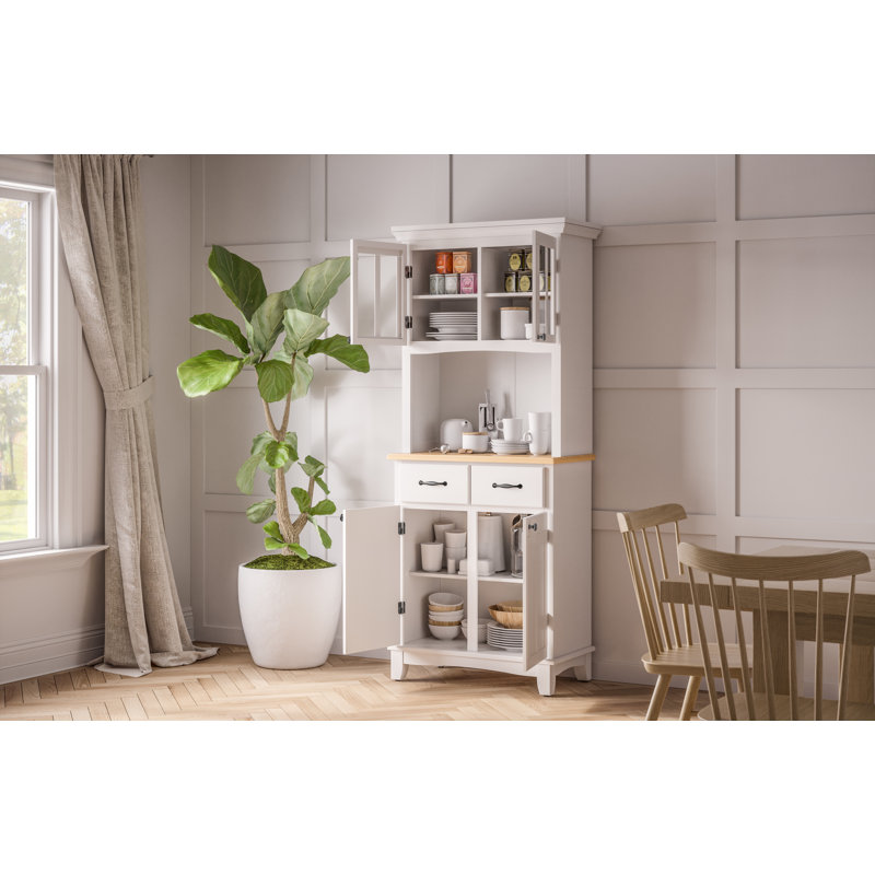Presswood Sideboard with Bar Hutch, Natural Wood, White