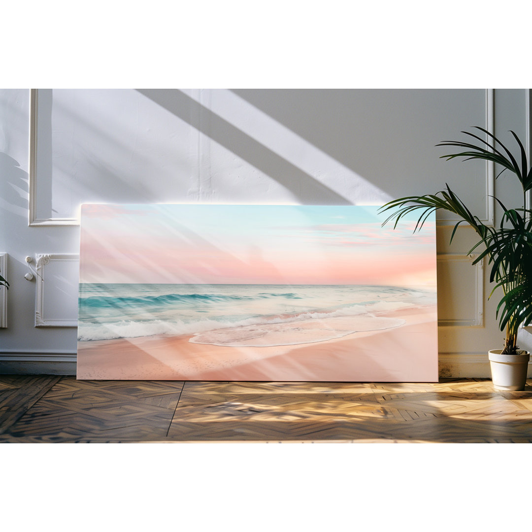 Leinwandbild gerahmt 120x60cm Horizont Meer Strand Pastelltöne Sonnenuntergang