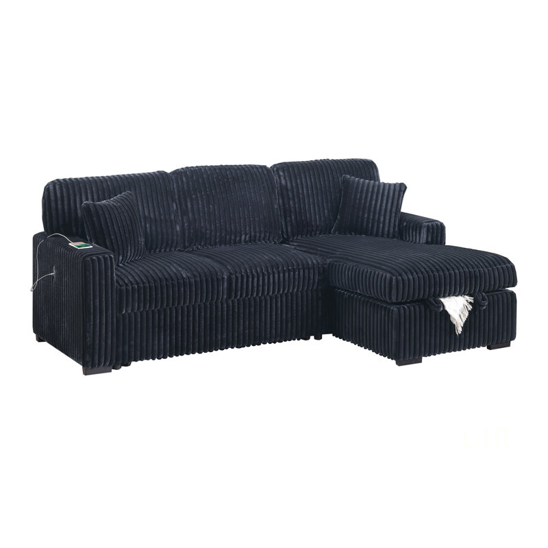 Modern Style 2Pc Convertible Sectional Sofa With Pull Out Bed, Fold Down Table, USB Port, And Storage Chaise For Primary Living Room
