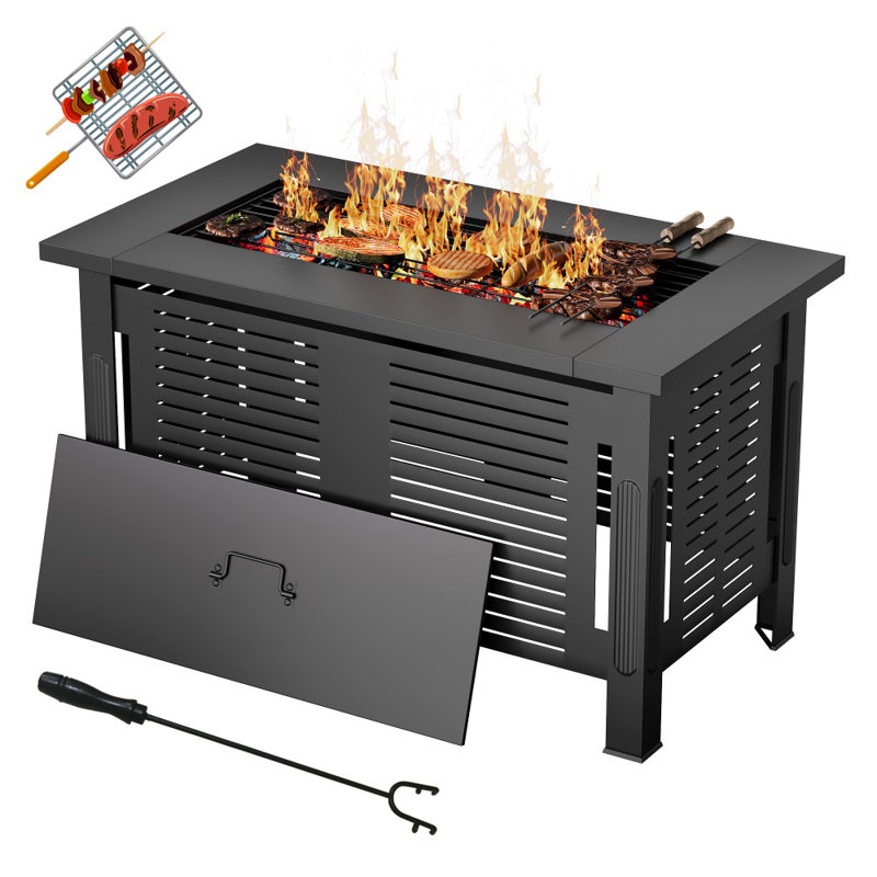 Chanade Rectangle Iron Wood Burning Smokeless Outdoor Fireplace with Lid
