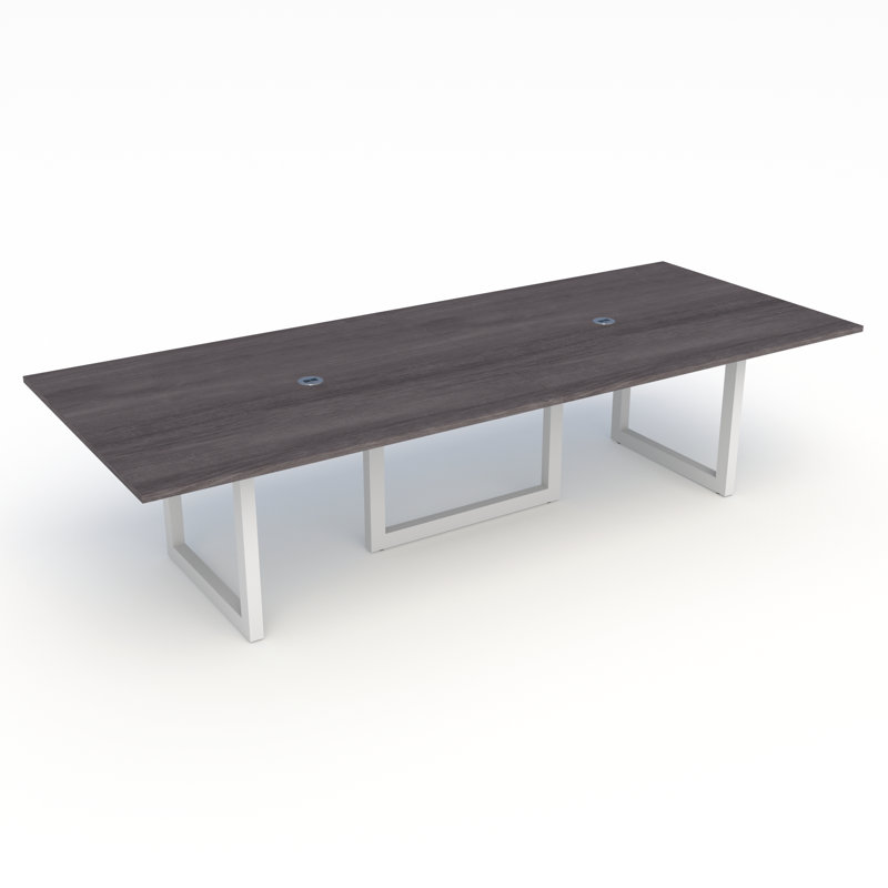 Pivit Rectangular Table with Power Modules, Grey Ash, White, 30" H x 120" L x 48" W