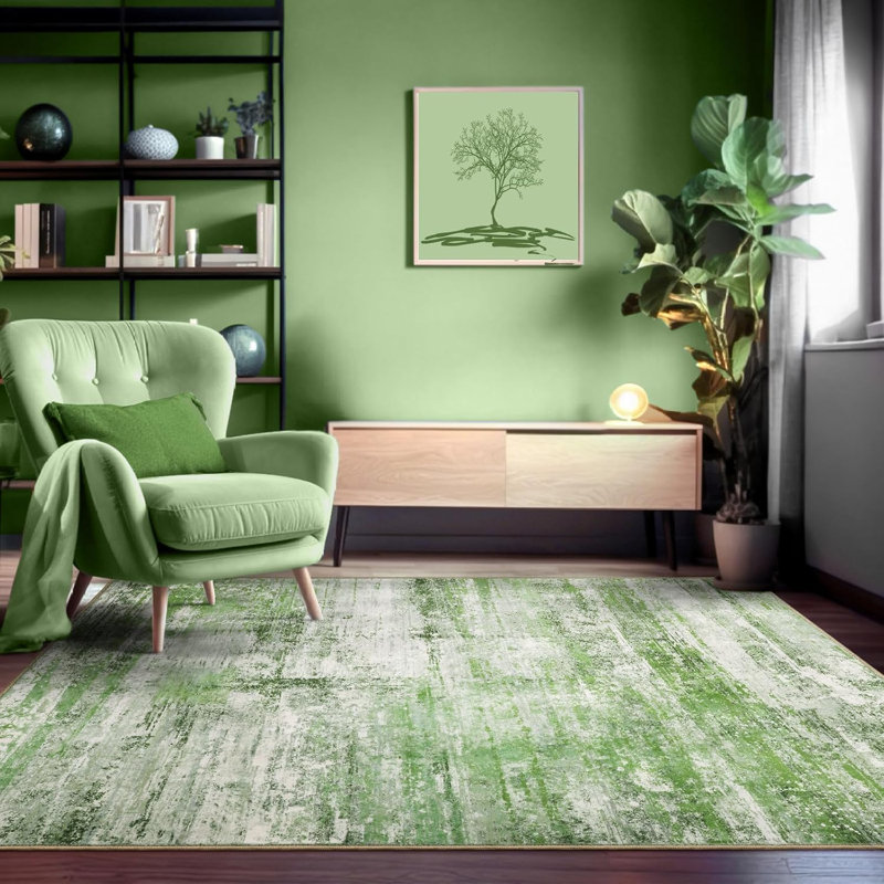 Abstract 4x6 Area Rug for Living Room Dining Room Entryway Sage Green, Sage Green