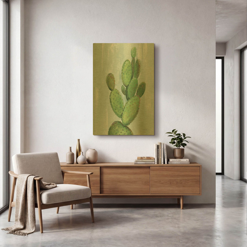« Cactus de cour avant I Ardoise » par Silvia Vassileva, décoration murale en métal doré, 61 x 91 cm, 24"x36"