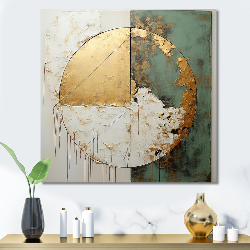 Gold And Green Paint Fusion I - Abstract Painting Wall Art For Living Room, 36" H x 36" W, Wrapped Canvas