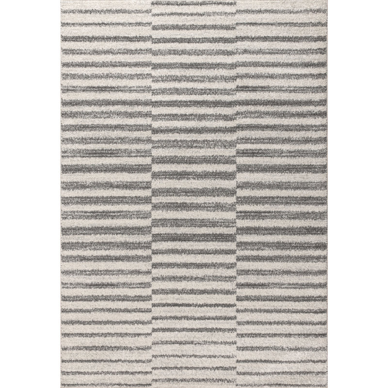 Phares Stripe Gray/Cream Rug, Rectangle 3' x 5'