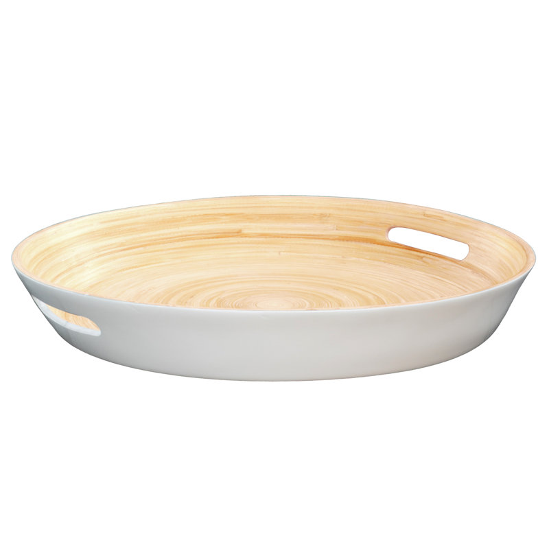 Lexa Bamboo Serving Tray W/ Handles, 16 Inch, Bamboo, White