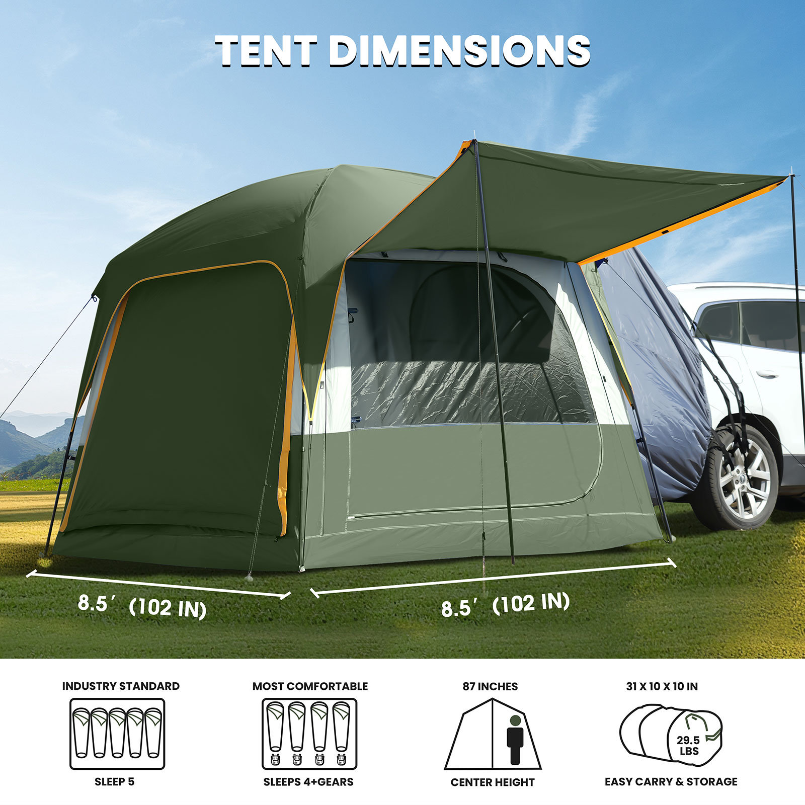 WildFinder SUV Tent, 5-9 Person Rectangle Car Tent For Family, Waterproof & Windproof For Car