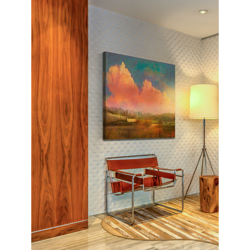 « pastoral coucher de soleil » par chris exercice, reproduction d’art sur toile tendue, H 24 po x l 24 po