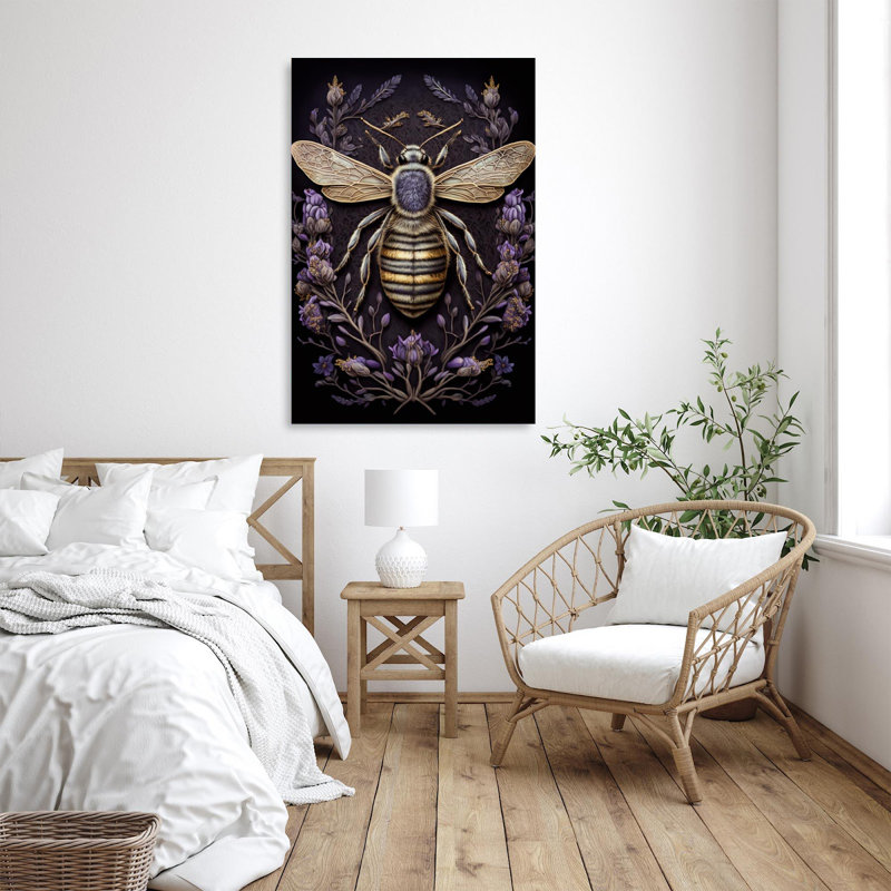 Lavande et abeille - impression sur toile tendue, H 36 po x L 24 po x l 1,25 po
