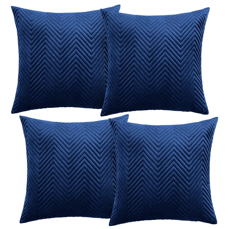 Aspire Homeware Embossed Square Velvet Cushion Cover, Navy, Pack of 4
