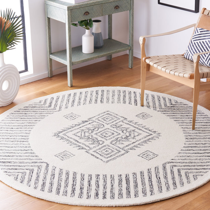 Tapis noir / ivoire Lavardens, Rond 6 pi