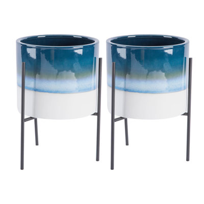 Nicola Spring - Reactive Glaze Plant Pots on Stands - 19cm