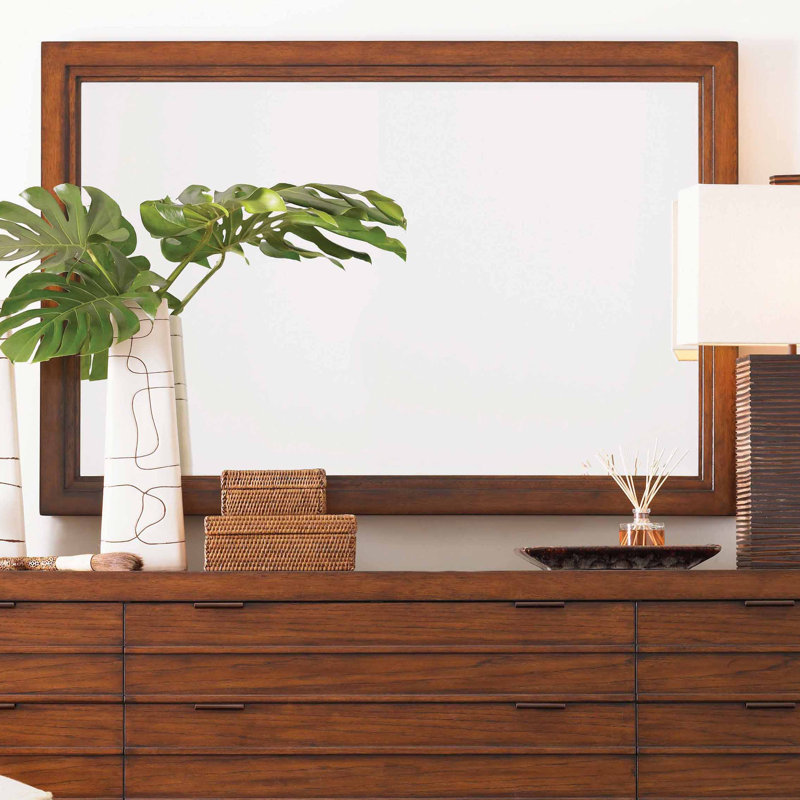 Transitional Brown Wood Rectangular Mirror 30" x 46"
