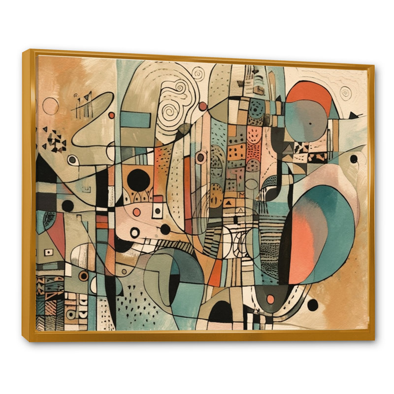 «Golden Mid Century Boho», art mural abstrait minimalisme, H 16 po x l 32 po, Reproduction avec cadre flottant, Doré