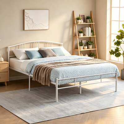 Base de lit double avec base de lit en métal avec tête de lit et pied de lit, sommier, aucun sommier nécessaire