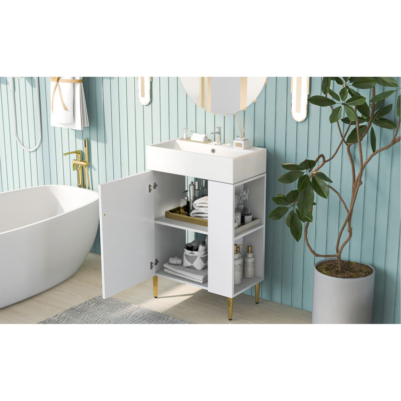 Meuble-lavabo élégant avec rangement abondant et design gracieux, Blanc