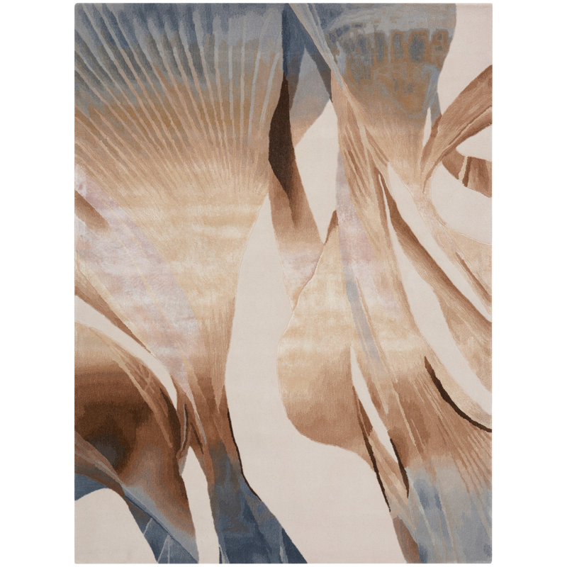 Tapis abstrait abstrait en viscose touffeté à la main beige, Rectangle 5 pi 6 po x 7 pi 5 po