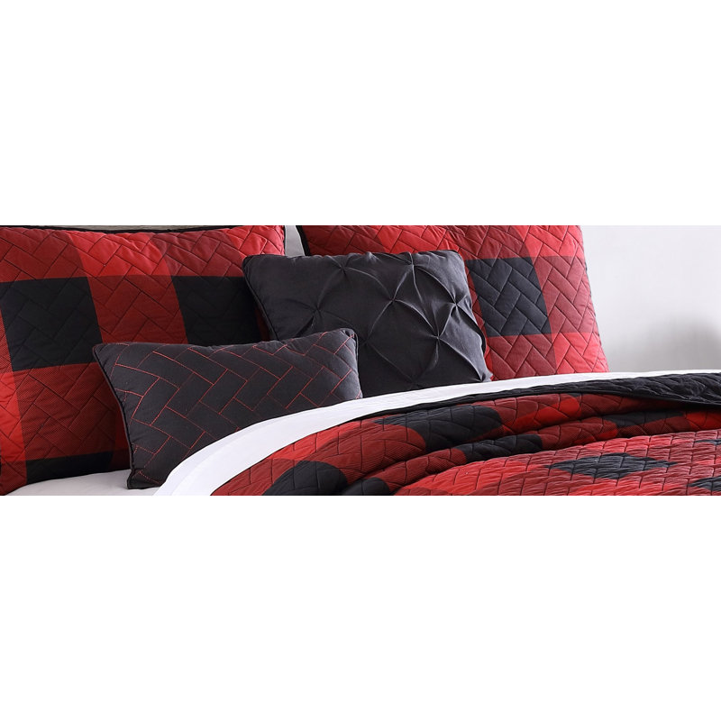 Ensemble de courtepointe réversible Buffalo, Rouge / noir, Courtepointe très grand, 2 taies décoratives et