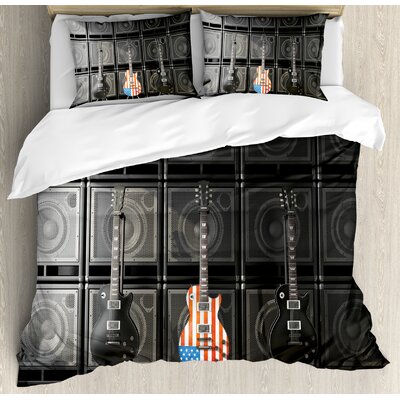 American Flag US Guitar Trendy Electronic Rock Music Digital Graphic Work Duvet Cover Set -  Ambesonne, nev_20683_queen