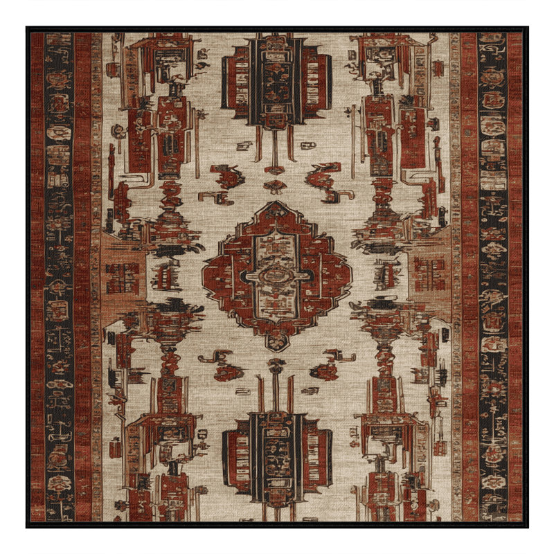 Tapis art déco brun lavable à la machine, Carré 3 pi