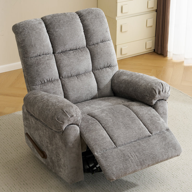 Swivel Rocker Recliner Chair with Heat and Massage, 24" Wide Oversized Rocker Recliner with Overstuffed Backrest,Swivel Glider Recliner for Living Room，Grey
