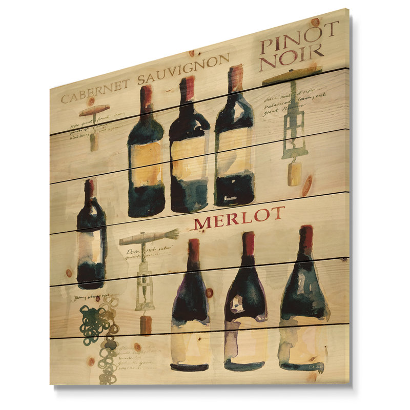 Red Sauvignon Wine Collage - impression d'aliments et de boissons sur bois de pin naturel, H 30 po x l 30 po x P 1,5 po