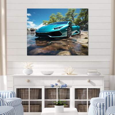 «Turquoise Car By The Beach», reproduction sur toile