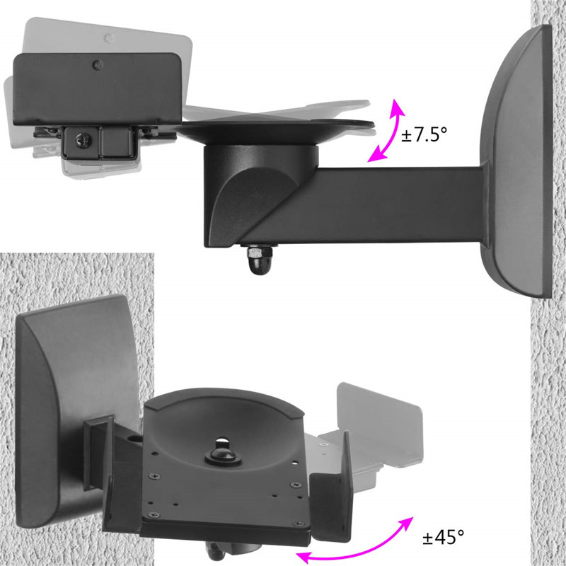 24.1cm Dual Side Clamping Bookshelf Fixed Height Wall Mounting Bracket Adjustable For Large Surrounding Sound Speakers, Hold Up To 25Kgs(2 Packs)