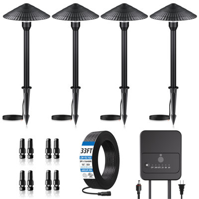 Low Voltage Metal Landscape Lighting Kit with Photocell Transformer, 3000K Warm White, IP66 Waterproof, Timer Modes, 5W LED Path Lights