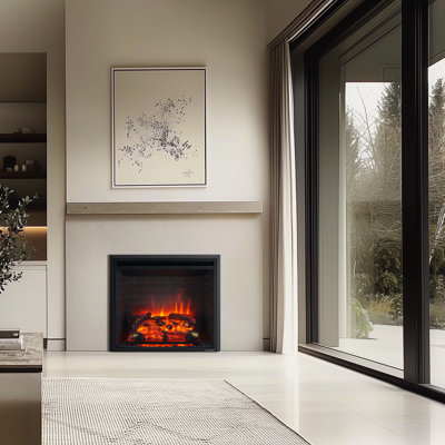 Ayame Electric Fireplace Insert with Fire Crackling Sound, Remote Control, 750/1500W, Black, 22 53/64 Inches Wide, 20 3/64 Inches High