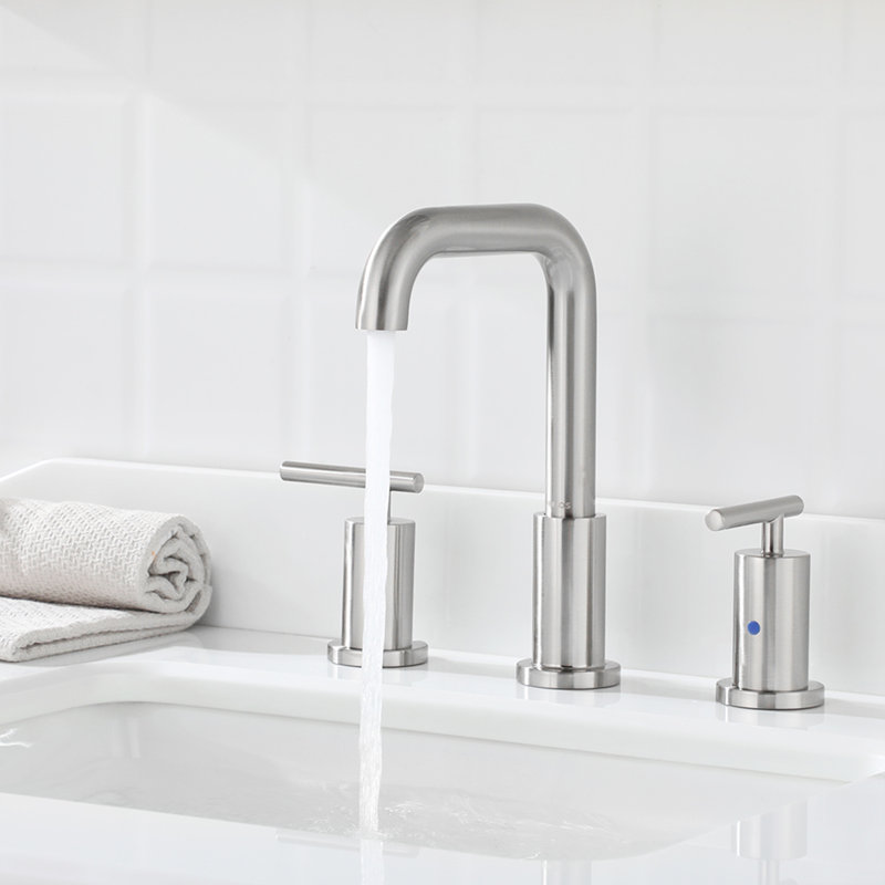 Robinet de salle de bain surdimensionné à 2 poignées avec conduites d'alimentation en eau, Nickel brossé