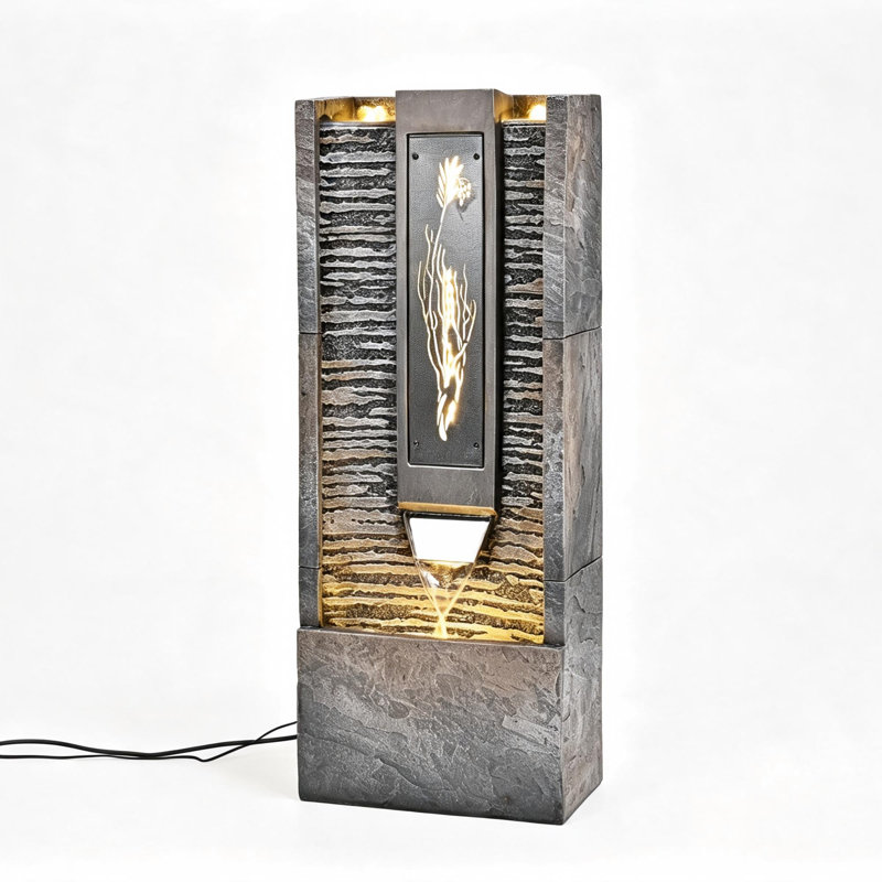 39"H Modern Resin Indoor Outdoor Floor Water Fountain with LED Lights